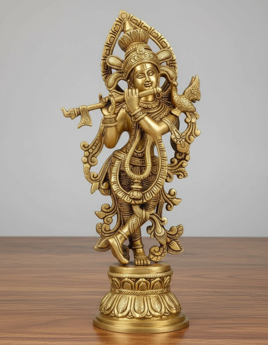 brass krishna statue plying flute for home décor/ temple/ gift item